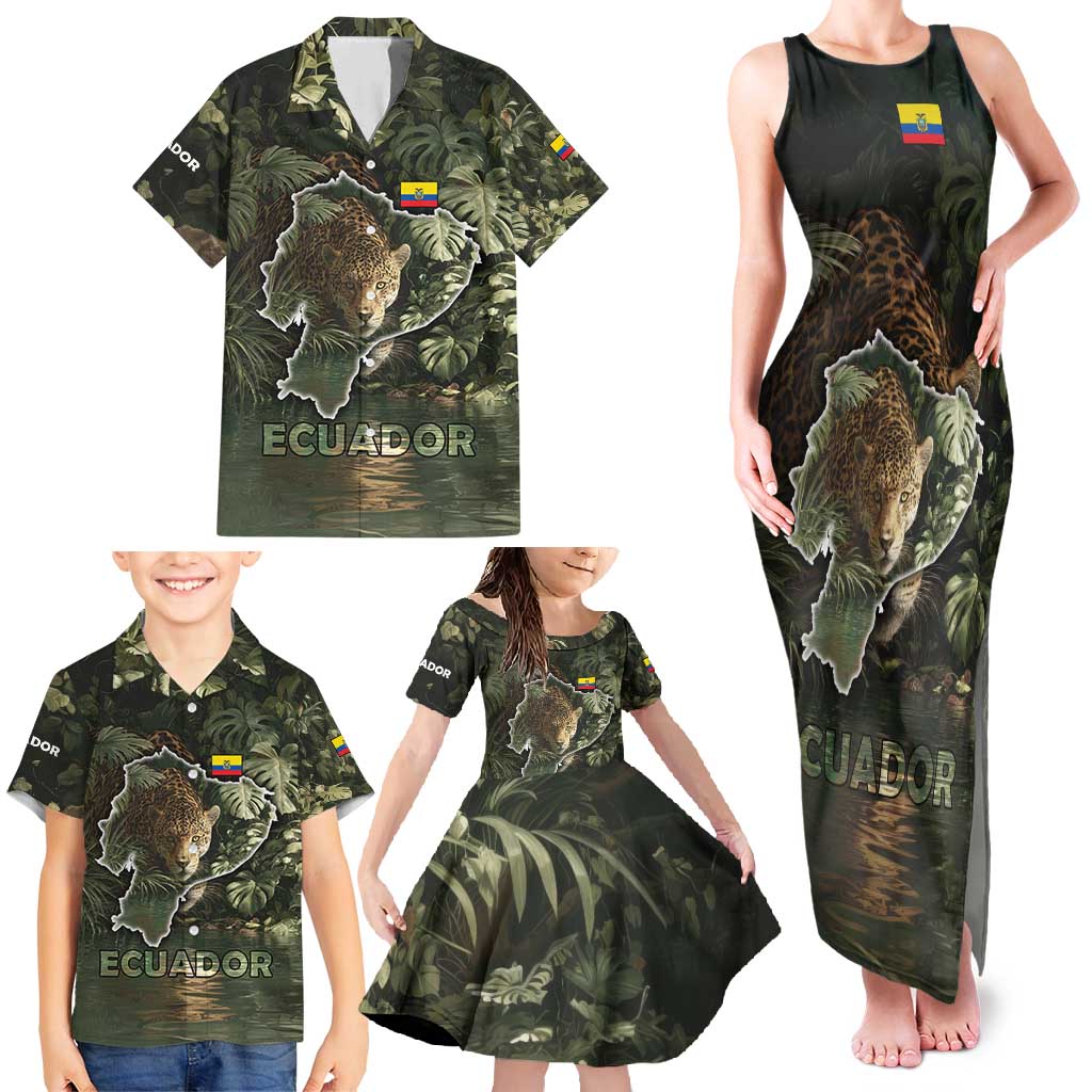 Ecuador Family Matching Tank Maxi Dress and Hawaiian Shirt with Jaguar Rainforest Map Design - Wonder Print Shop