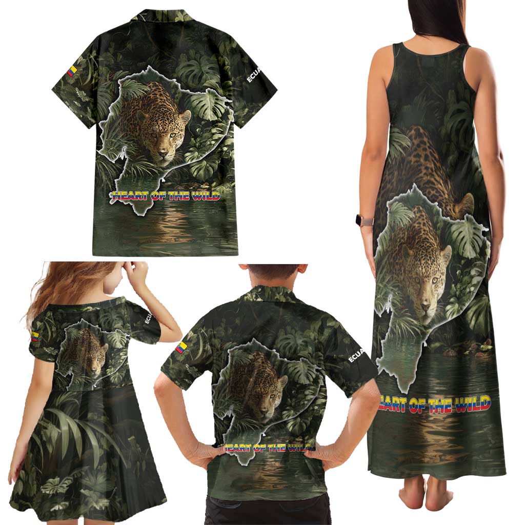 Ecuador Family Matching Tank Maxi Dress and Hawaiian Shirt with Jaguar Rainforest Map Design - Wonder Print Shop