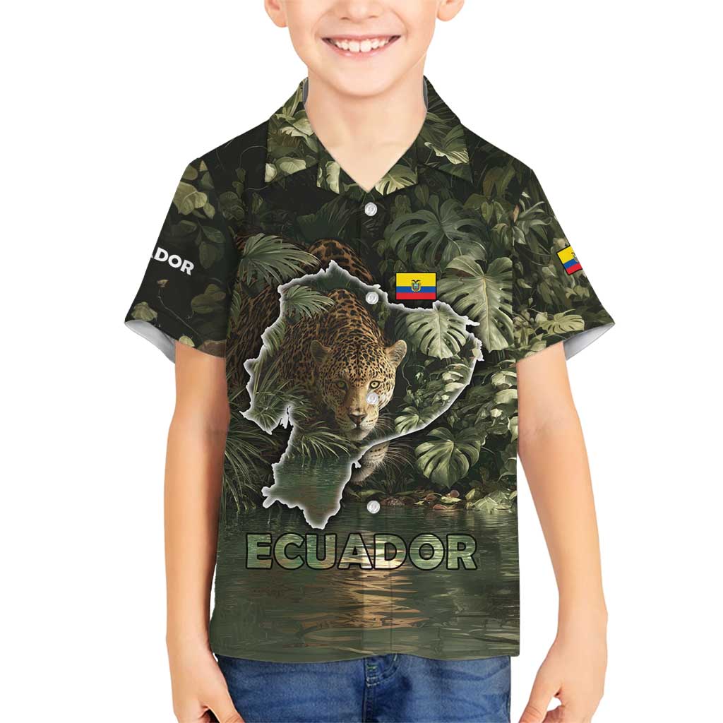 Ecuador Family Matching Tank Maxi Dress and Hawaiian Shirt with Jaguar Rainforest Map Design - Wonder Print Shop