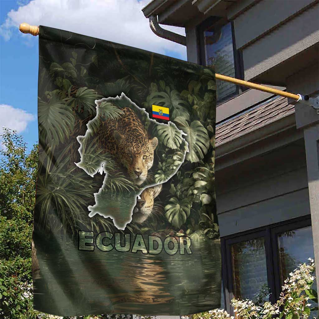 Ecuador Garden Flag with Jaguar Rainforest Map Design - Wonder Print Shop