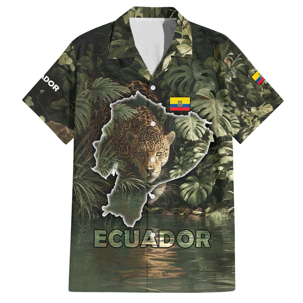 Ecuador Hawaiian Shirt with Jaguar Rainforest Map Design - Wonder Print Shop