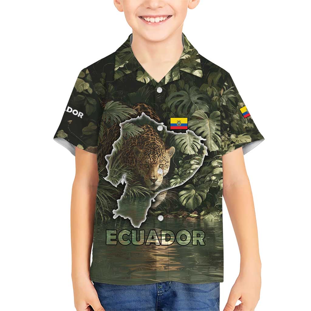 Ecuador Hawaiian Shirt with Jaguar Rainforest Map Design - Wonder Print Shop