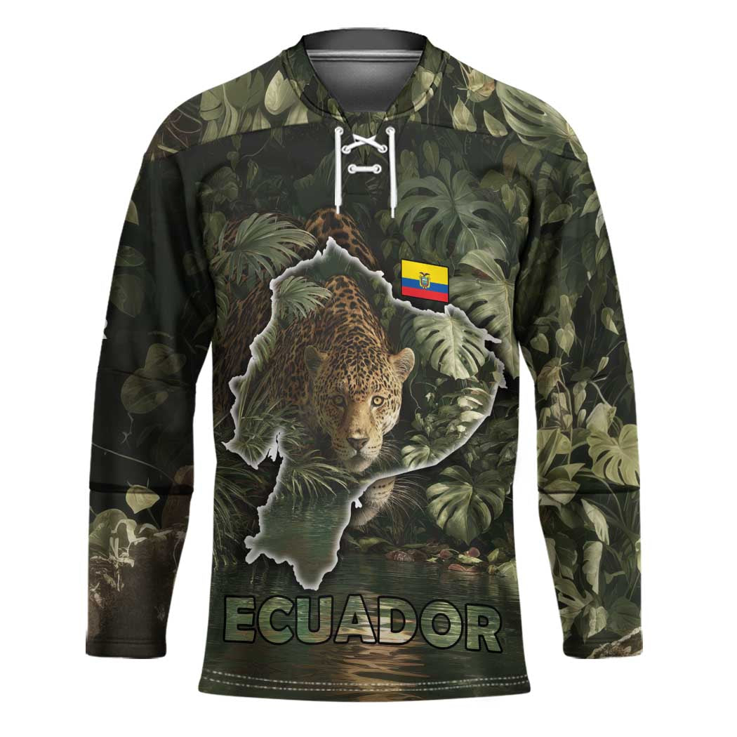 Ecuador Hockey Jersey with Jaguar Rainforest Map Design - Wonder Print Shop