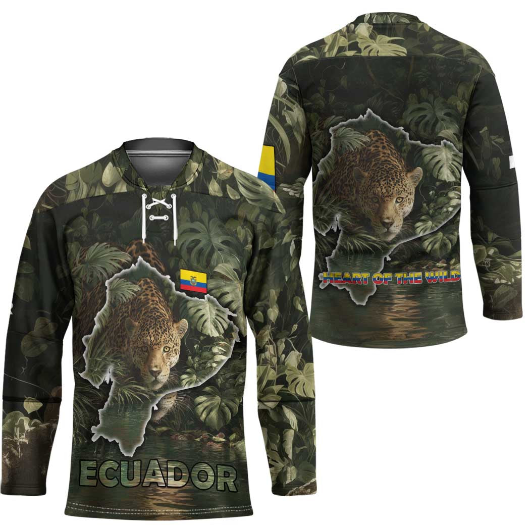 Ecuador Hockey Jersey with Jaguar Rainforest Map Design - Wonder Print Shop