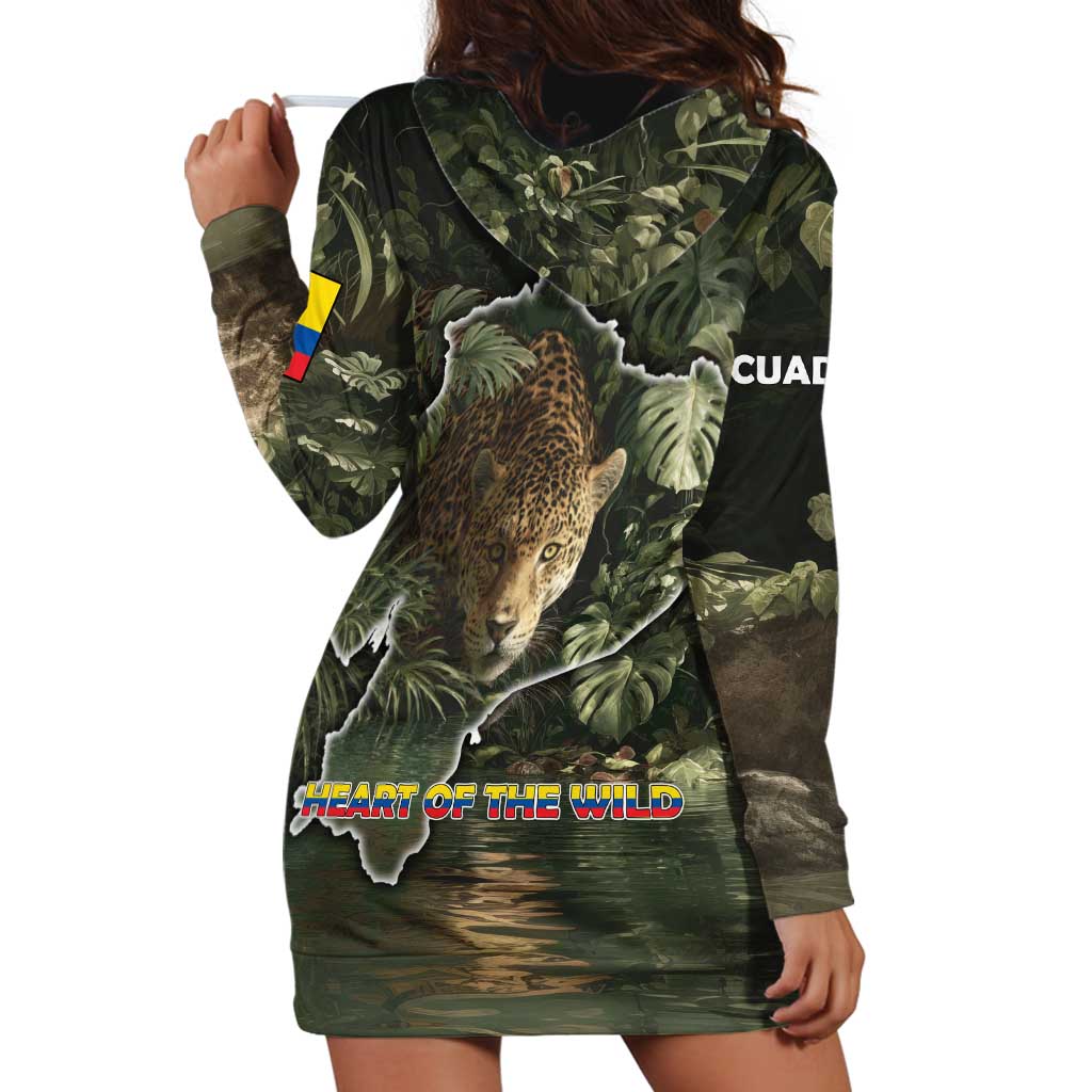 Ecuador Hoodie Dress with Jaguar Rainforest Map Design - Wonder Print Shop