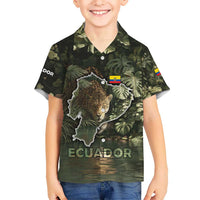 Ecuador Kid Hawaiian Shirt with Jaguar Rainforest Map Design - Wonder Print Shop