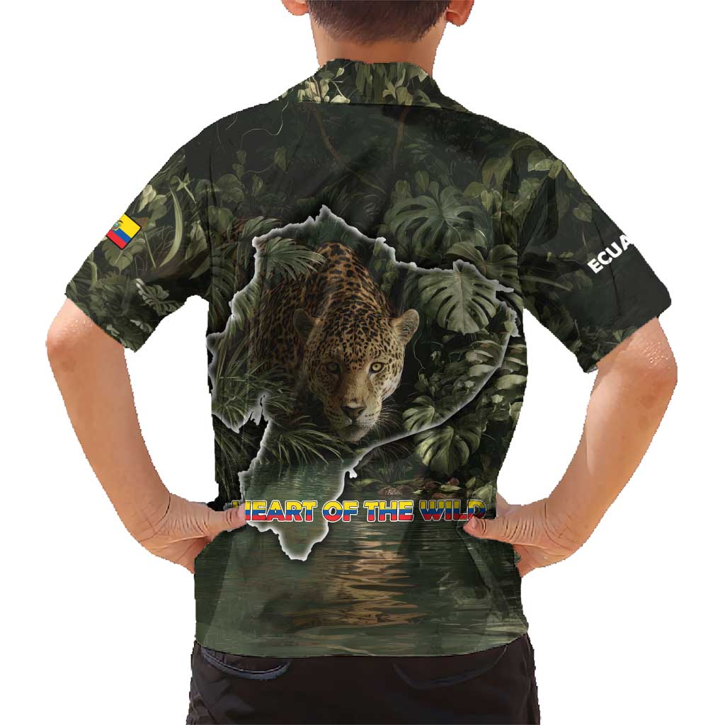 Ecuador Kid Hawaiian Shirt with Jaguar Rainforest Map Design - Wonder Print Shop