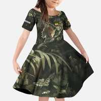 Ecuador Kid Short Sleeve Dress with Jaguar Rainforest Map Design - Wonder Print Shop