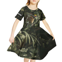 Ecuador Kid Short Sleeve Dress with Jaguar Rainforest Map Design - Wonder Print Shop