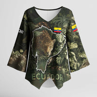 Ecuador Kimono Sleeve Blouse with Jaguar Rainforest Map Design - Wonder Print Shop