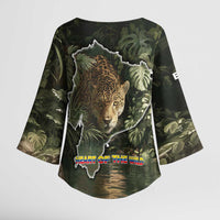 Ecuador Kimono Sleeve Blouse with Jaguar Rainforest Map Design - Wonder Print Shop