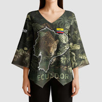 Ecuador Kimono Sleeve Blouse with Jaguar Rainforest Map Design - Wonder Print Shop
