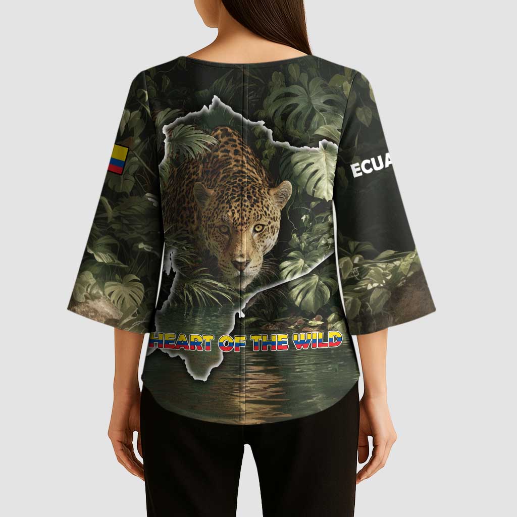 Ecuador Kimono Sleeve Blouse with Jaguar Rainforest Map Design - Wonder Print Shop