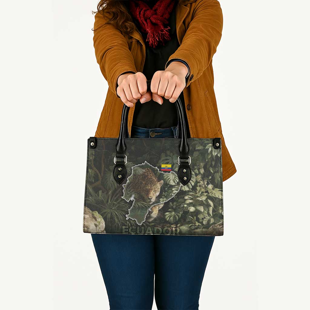 Ecuador Leather Bag with Jaguar Rainforest Map Design - Wonder Print Shop