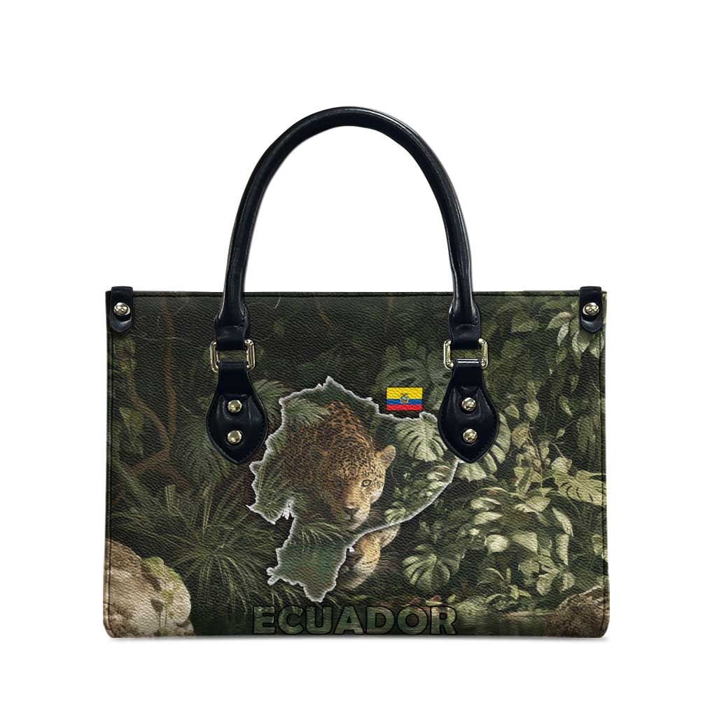 Ecuador Leather Bag with Jaguar Rainforest Map Design - Wonder Print Shop