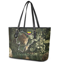 Ecuador Leather Tote Bag with Jaguar Rainforest Map Design - Wonder Print Shop