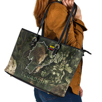 Ecuador Leather Tote Bag with Jaguar Rainforest Map Design - Wonder Print Shop