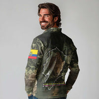 Ecuador Long Sleeve Polo Shirt with Jaguar Rainforest Map Design - Wonder Print Shop