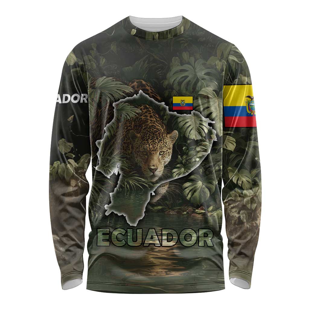 Ecuador Long Sleeve Shirt with Jaguar Rainforest Map Design - Wonder Print Shop