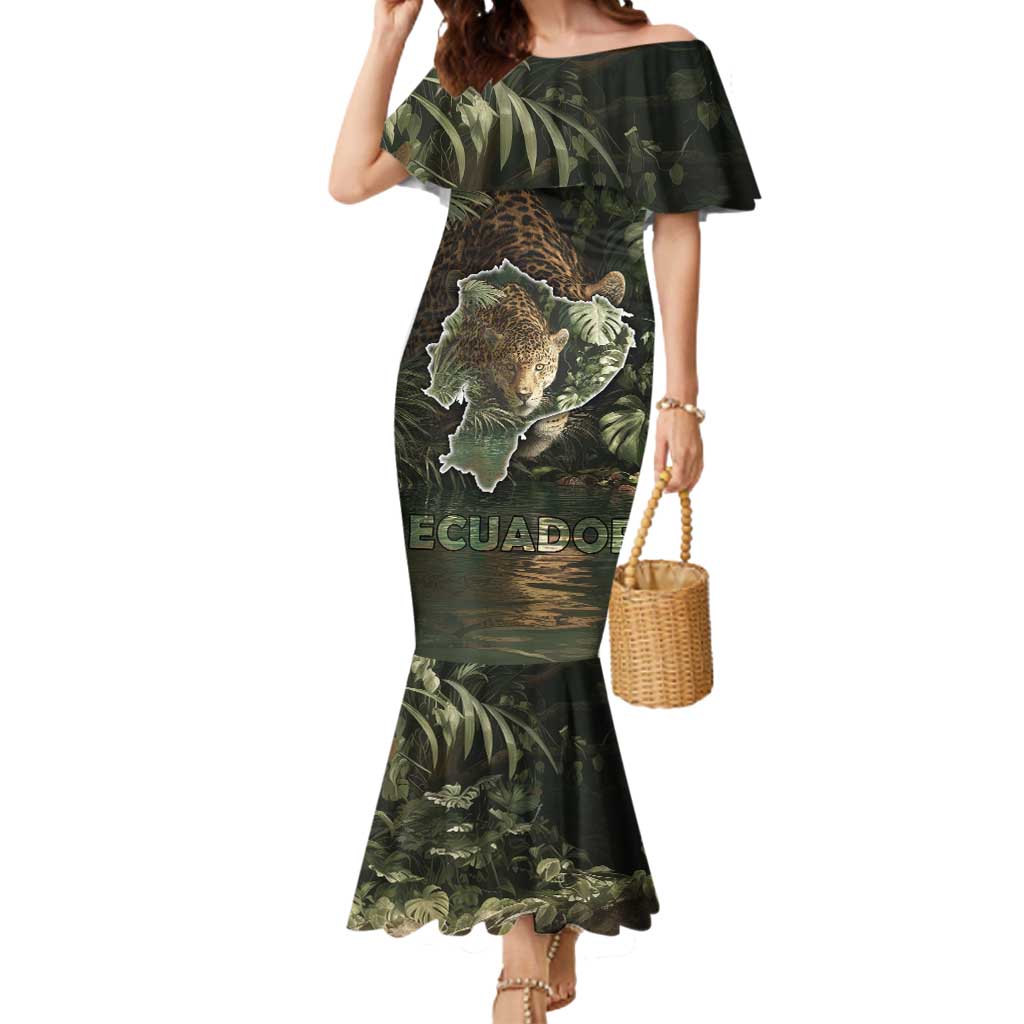 Ecuador Mermaid Dress with Jaguar Rainforest Map Design - Wonder Print Shop