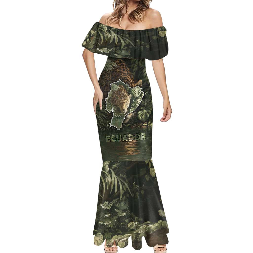 Ecuador Mermaid Dress with Jaguar Rainforest Map Design - Wonder Print Shop