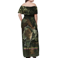 Ecuador Off Shoulder Maxi Dress with Jaguar Rainforest Map Design - Wonder Print Shop