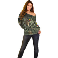 Ecuador Off Shoulder Sweater with Jaguar Rainforest Map Design - Wonder Print Shop