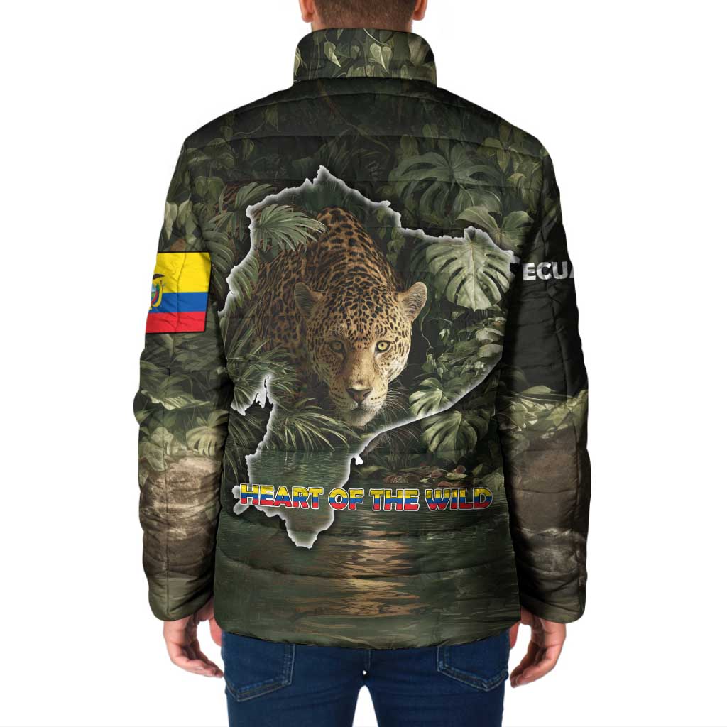 Ecuador Padded Jacket with Jaguar Rainforest Map Design - Wonder Print Shop