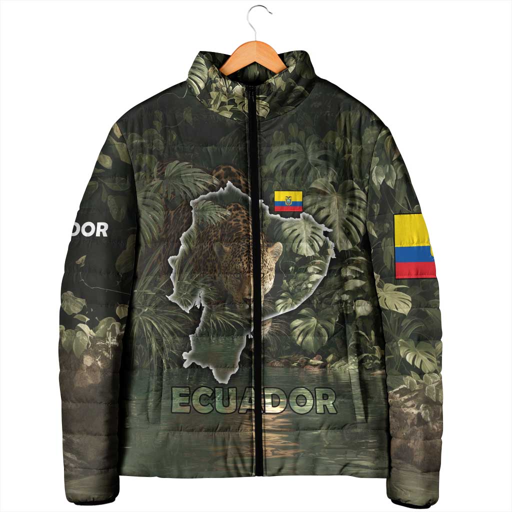 Ecuador Padded Jacket with Jaguar Rainforest Map Design - Wonder Print Shop