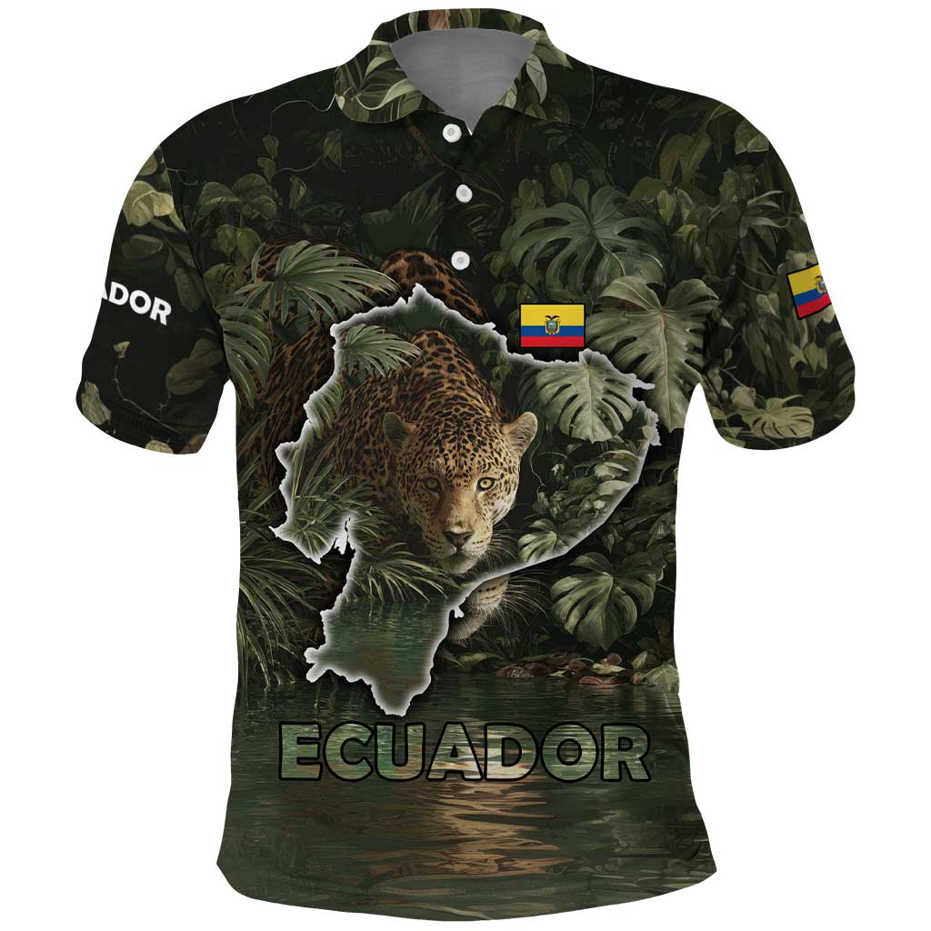 Ecuador Polo Shirt with Jaguar Rainforest Map Design - Wonder Print Shop