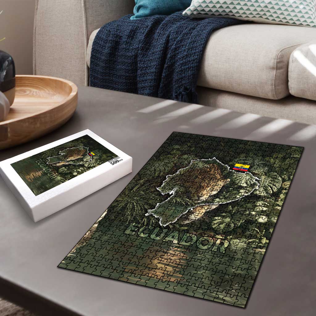Ecuador Puzzle with Jaguar Rainforest Map Design - Wonder Print Shop