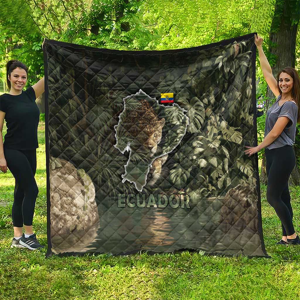 Ecuador Quilt with Jaguar Rainforest Map Design - Wonder Print Shop