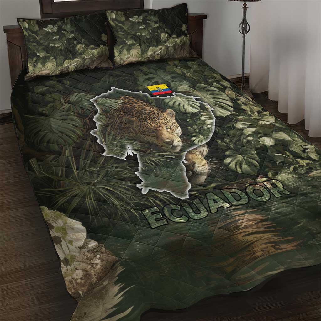Ecuador Quilt Bed Set with Jaguar Rainforest Map Design - Wonder Print Shop