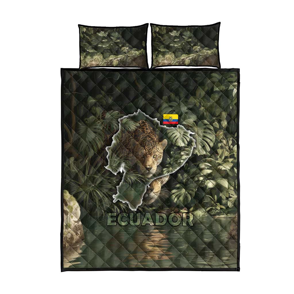 Ecuador Quilt Bed Set with Jaguar Rainforest Map Design - Wonder Print Shop