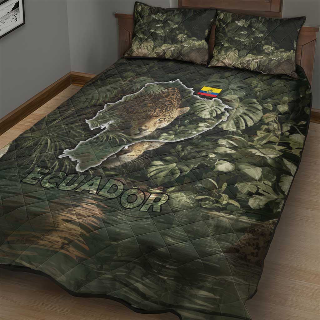 Ecuador Quilt Bed Set with Jaguar Rainforest Map Design - Wonder Print Shop