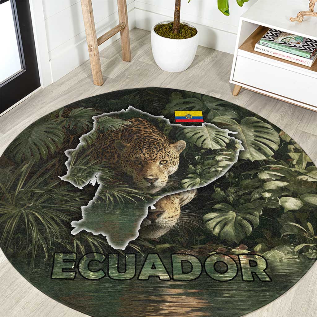 Ecuador Round Carpet with Jaguar Rainforest Map Design - Wonder Print Shop