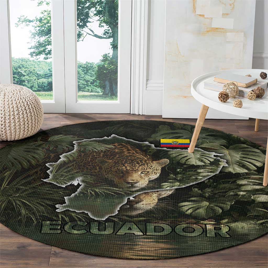 Ecuador Round Carpet with Jaguar Rainforest Map Design - Wonder Print Shop