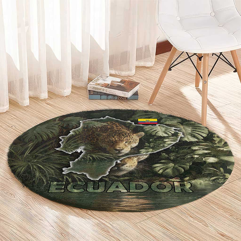 Ecuador Round Carpet with Jaguar Rainforest Map Design - Wonder Print Shop