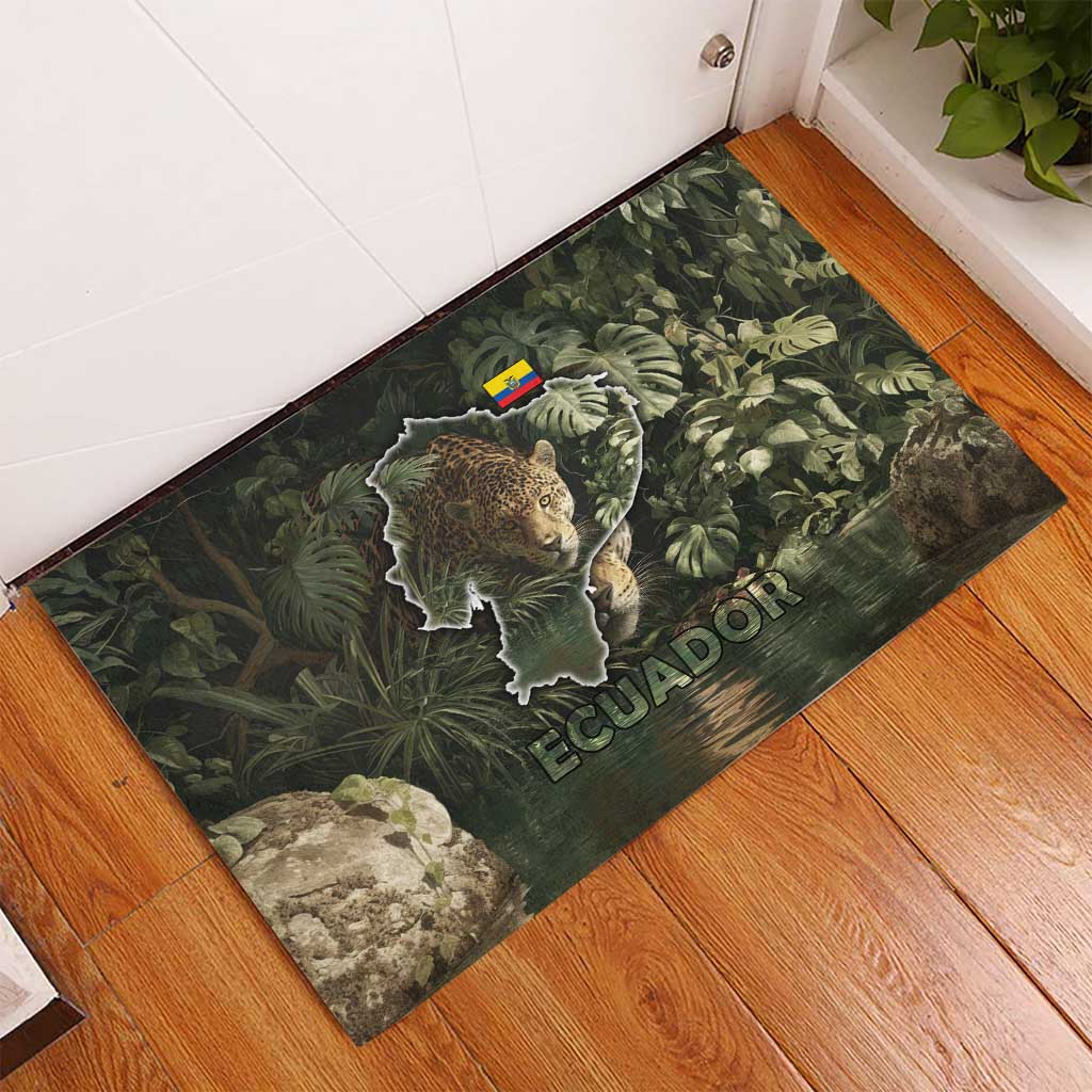 Ecuador Rubber Doormat with Jaguar Rainforest Map Design - Wonder Print Shop