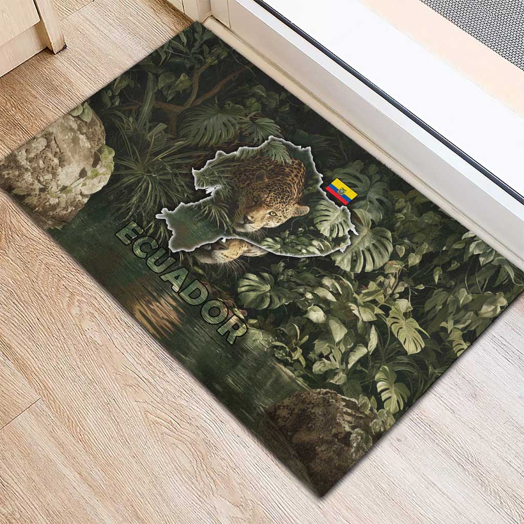 Ecuador Rubber Doormat with Jaguar Rainforest Map Design - Wonder Print Shop