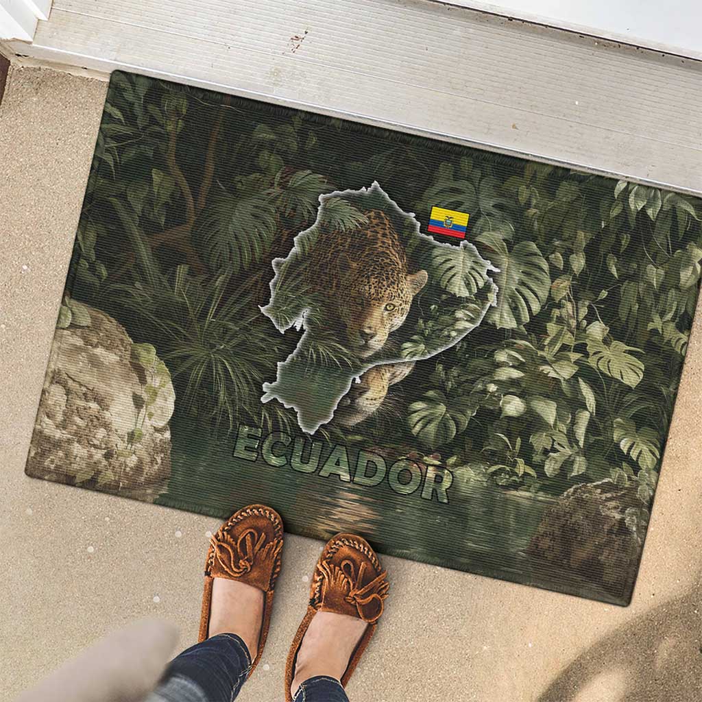 Ecuador Rubber Doormat with Jaguar Rainforest Map Design - Wonder Print Shop