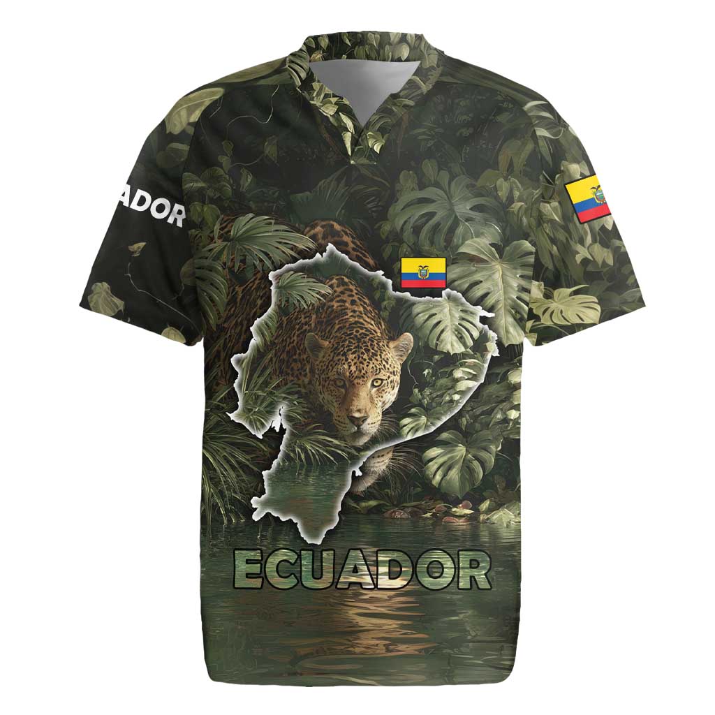 Ecuador Rugby Jersey with Jaguar Rainforest Map Design - Wonder Print Shop
