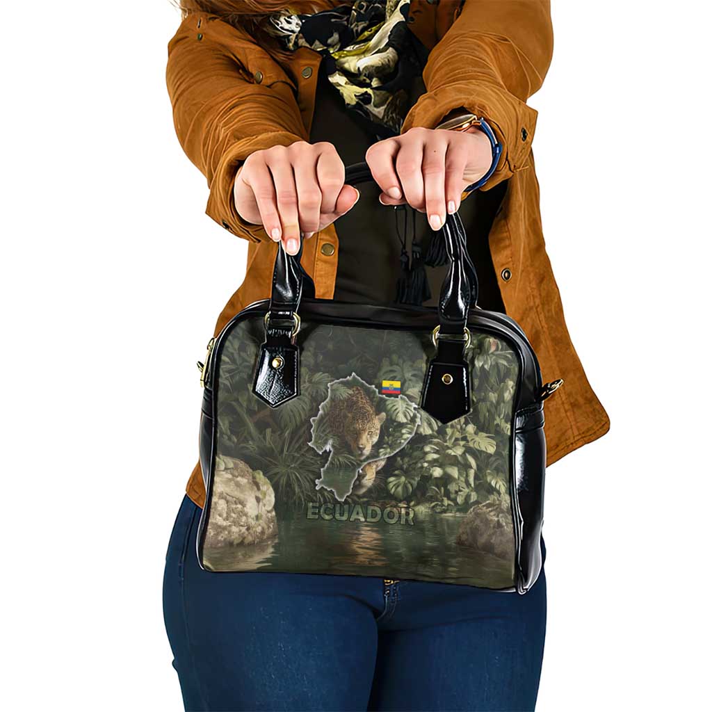 Ecuador Shoulder Handbag with Jaguar Rainforest Map Design - Wonder Print Shop