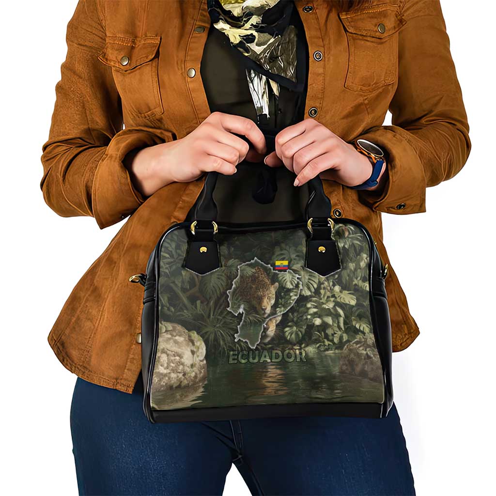 Ecuador Shoulder Handbag with Jaguar Rainforest Map Design - Wonder Print Shop