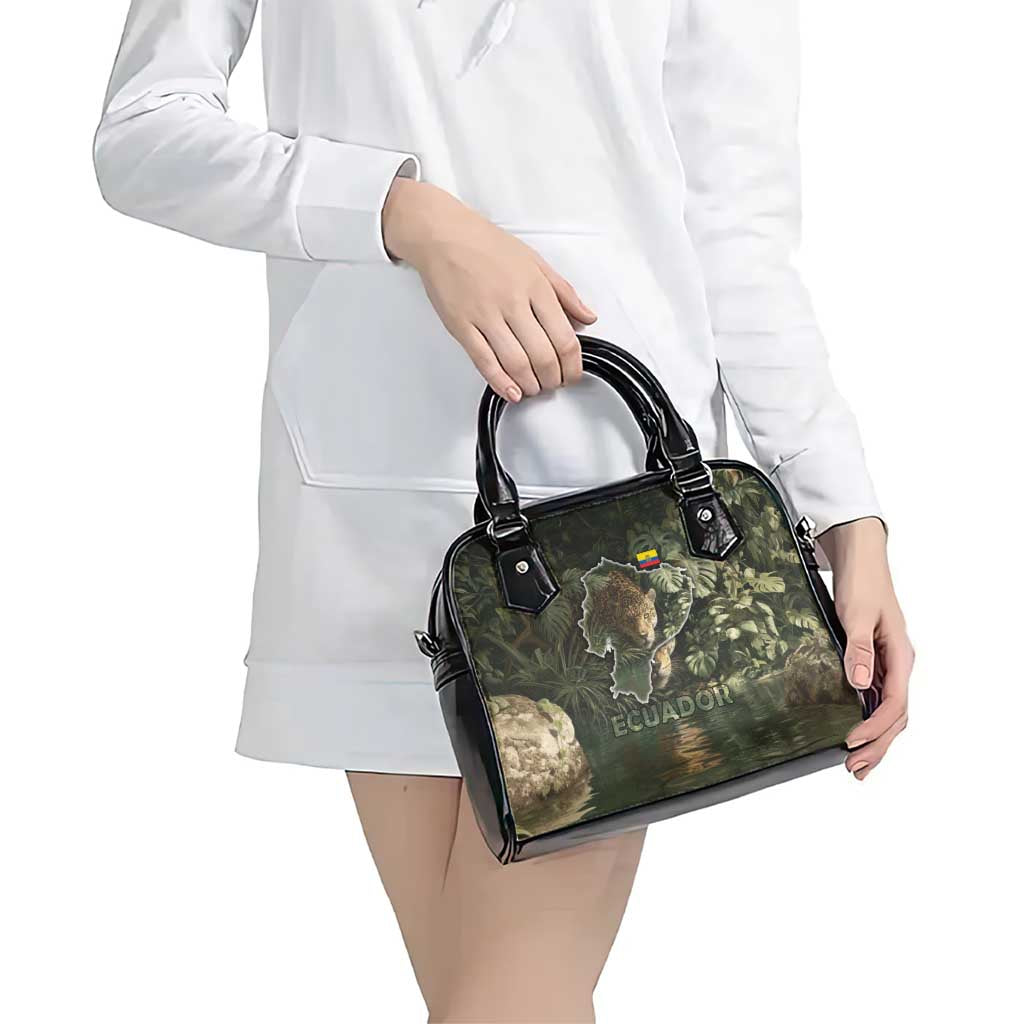 Ecuador Shoulder Handbag with Jaguar Rainforest Map Design - Wonder Print Shop