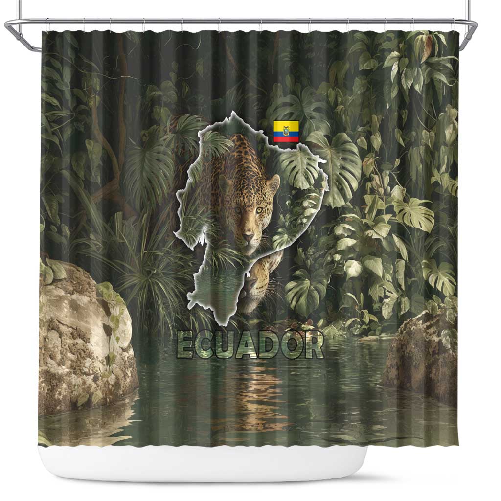 Ecuador Shower Curtain with Jaguar Rainforest Map Design - Wonder Print Shop
