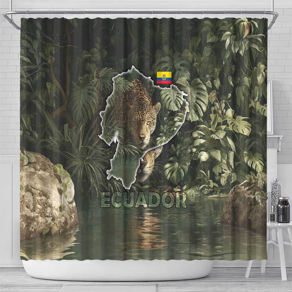 Ecuador Shower Curtain with Jaguar Rainforest Map Design - Wonder Print Shop