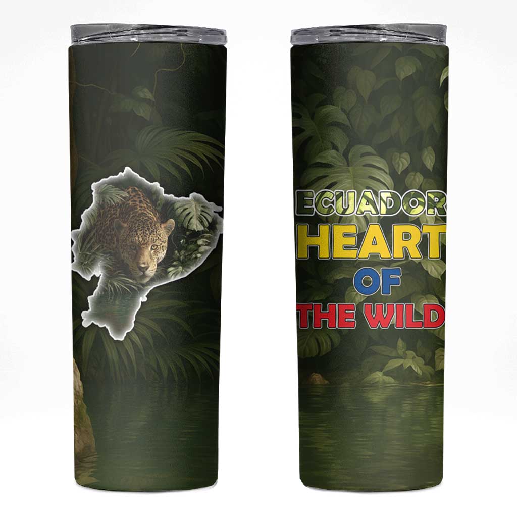 Ecuador Skinny Tumbler with Jaguar Rainforest Map Design - Wonder Print Shop