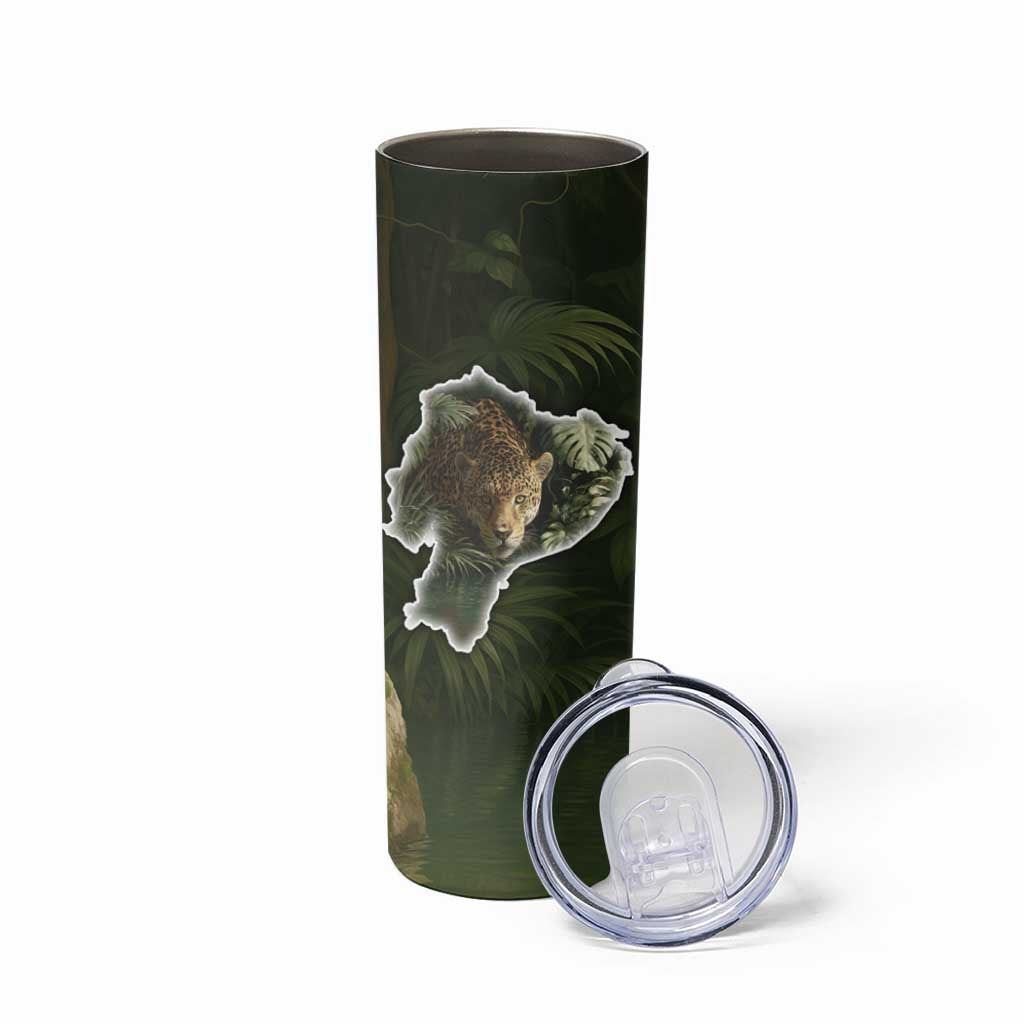 Ecuador Skinny Tumbler with Jaguar Rainforest Map Design - Wonder Print Shop