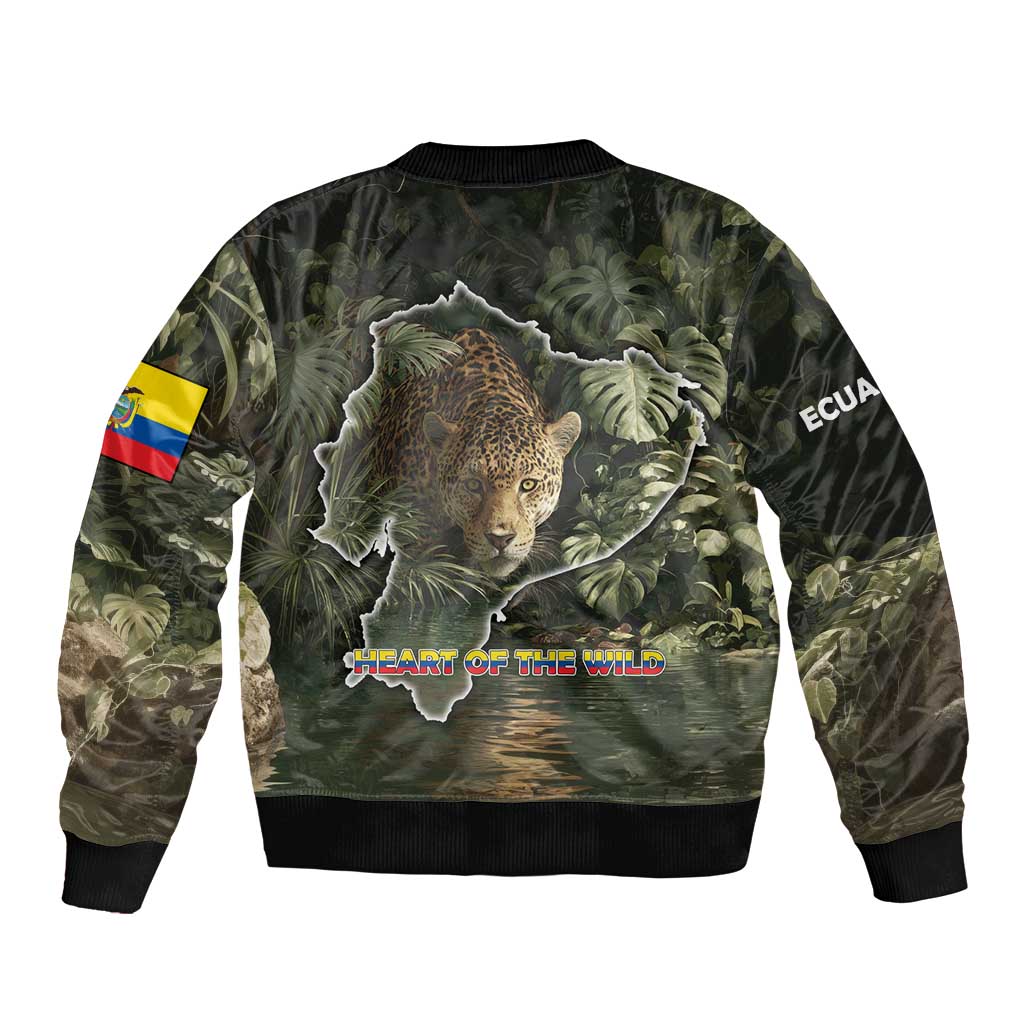 Ecuador Sleeve Zip Bomber Jacket with Jaguar Rainforest Map Design - Wonder Print Shop